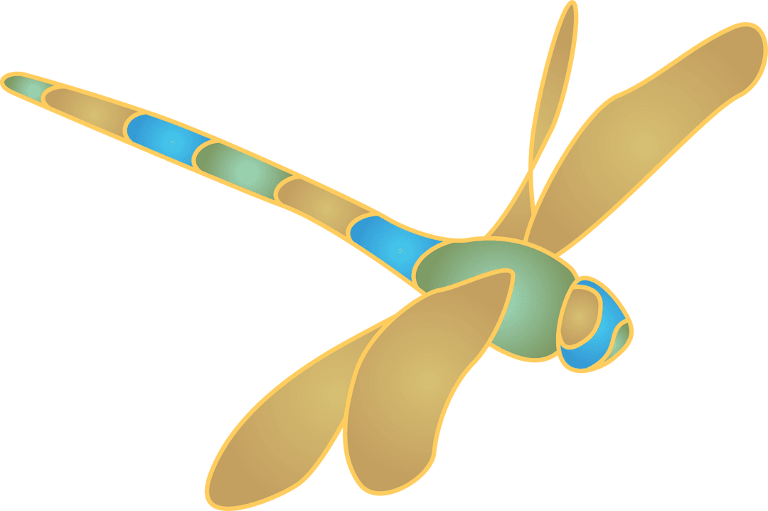 Stylized Turquoise and Gold Dragonfly on Transparent Background