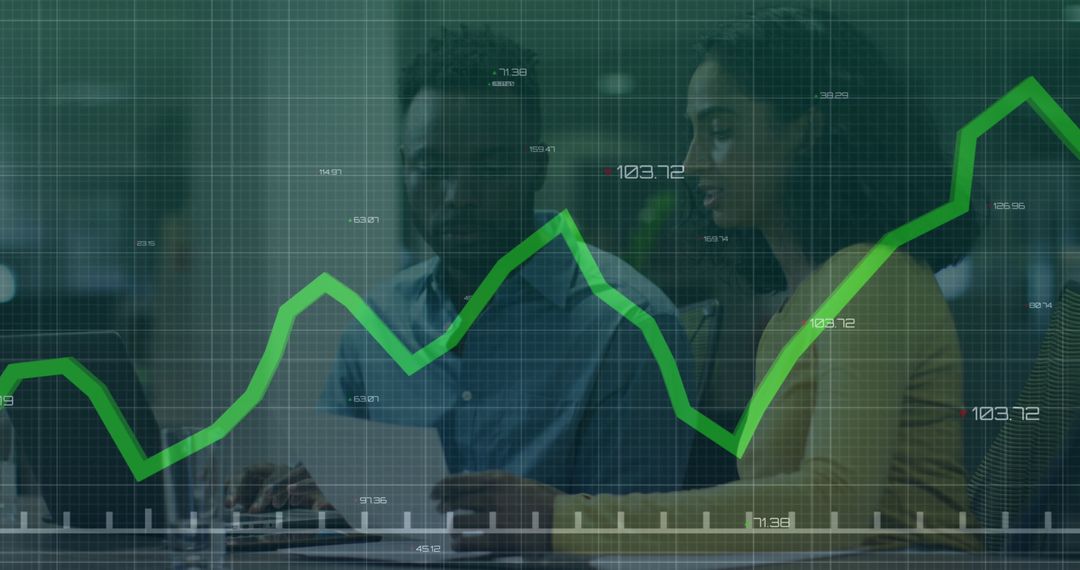 Business Colleagues Analyzing Financial Data with Growth Chart Overlay - Free Images, Stock Photos and Pictures on Pikwizard.com