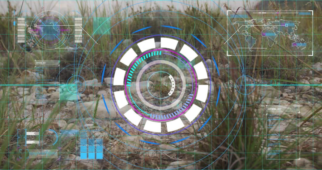 Futuristic Augmented Reality Interface on Coastal Landscape