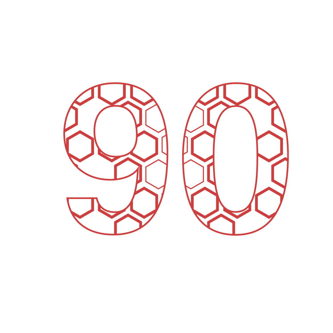 Red Geometric Number 90 on Transparent Background