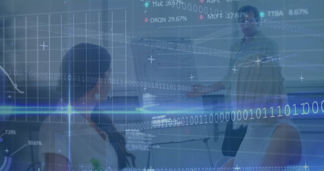 Presenter Explaining Data Analysis Concepts in High-Tech Meeting Environment