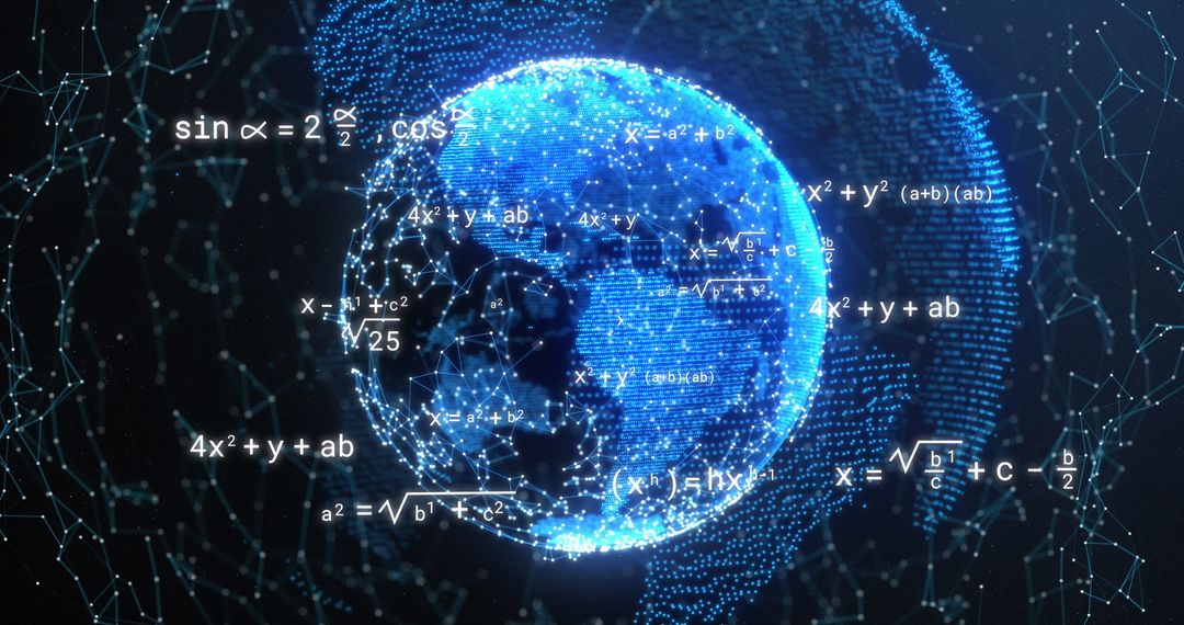 Globe with Mathematical Equations and Digital Network Connections
