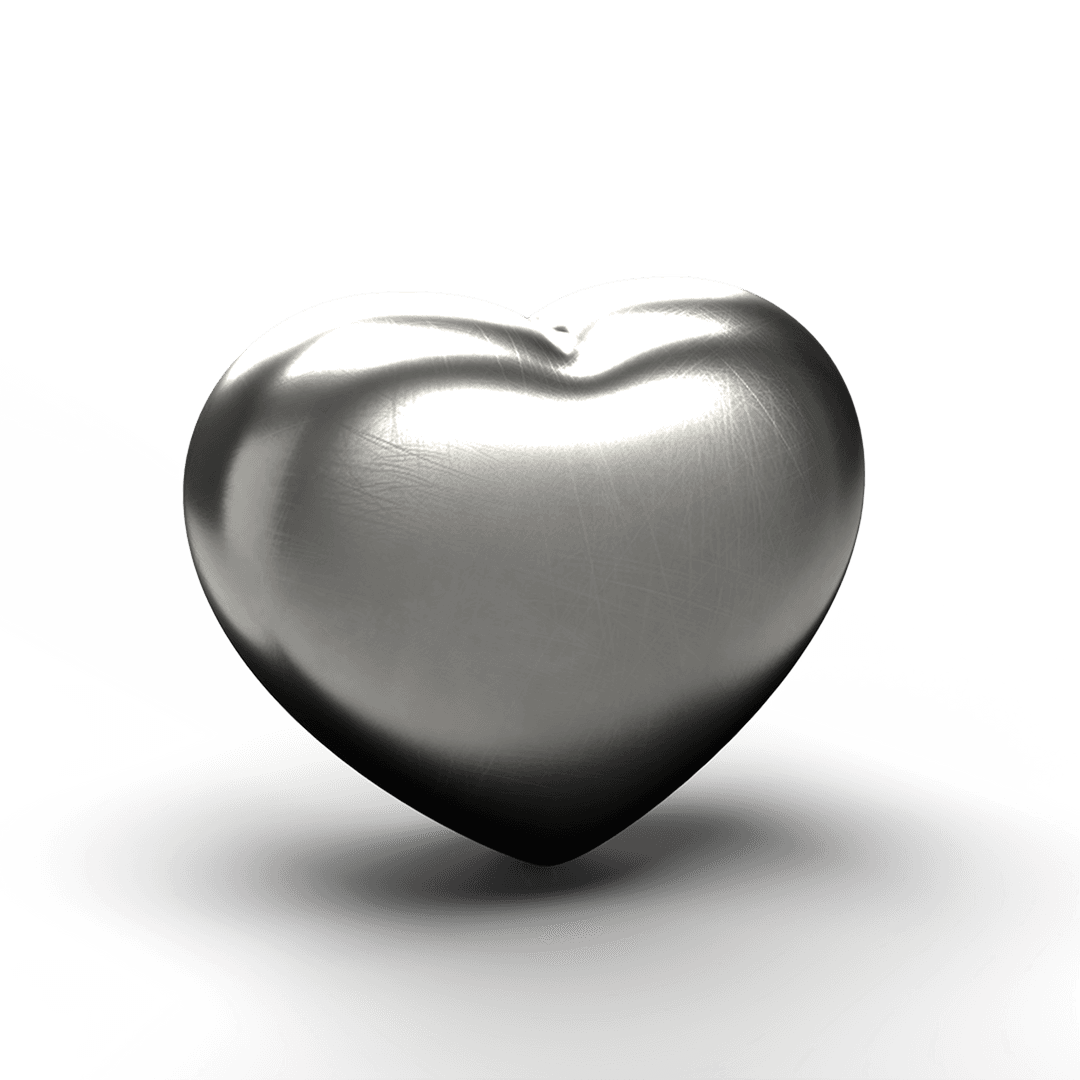 Floating Metallic Heart on Transparent Background