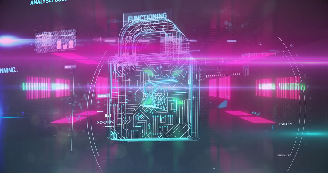 Futuristic Neon AI Security Padlock in Virtual Space