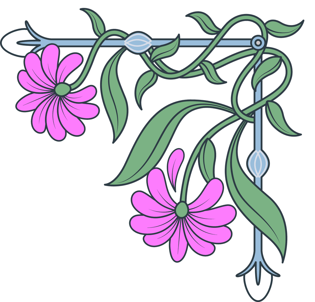 Pink Daisies Botanical Corner Borders on Transparent Background