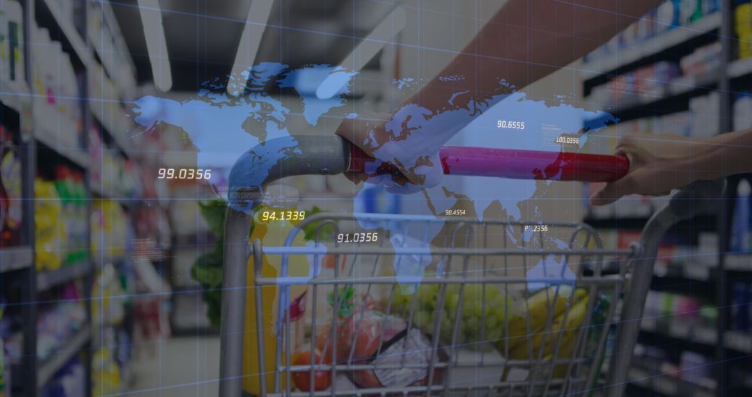 Shopping Concept with Global Data Overlay at Supermarket