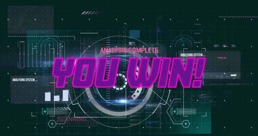 Futuristic Data Interface with Victory Message