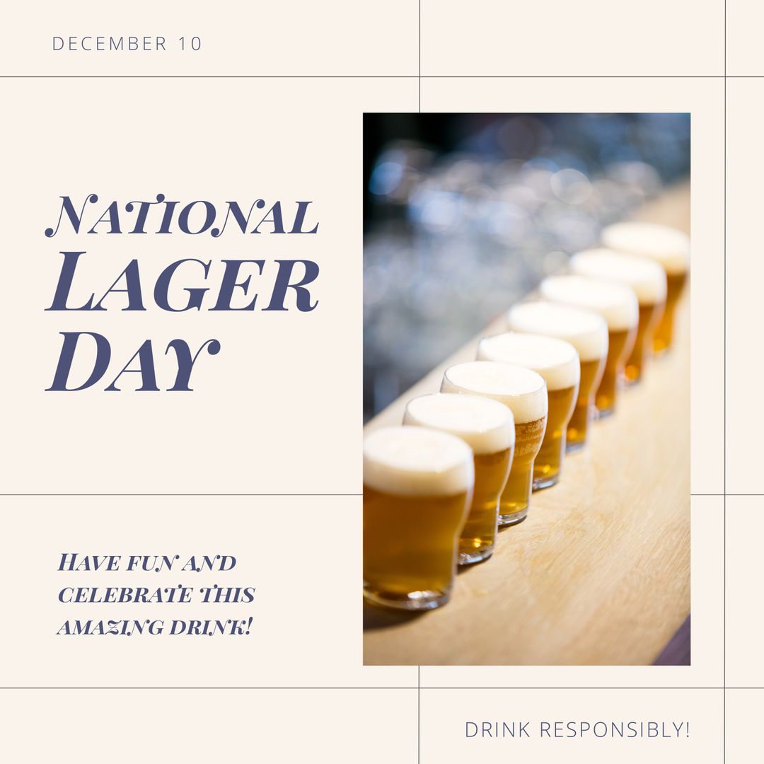 National Lager Day Celebration with Beer Lineup on Beige Background - Download Free Stock Templates Pikwizard.com