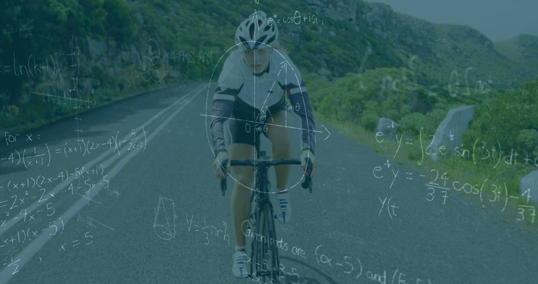 Cyclist Training on Road with Mathematics Overlay - Free Images, Stock Photos and Pictures on Pikwizard.com