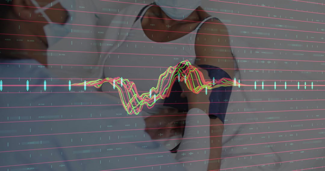 Mother Daughter Wearing Masks Using Health Monitoring Technology