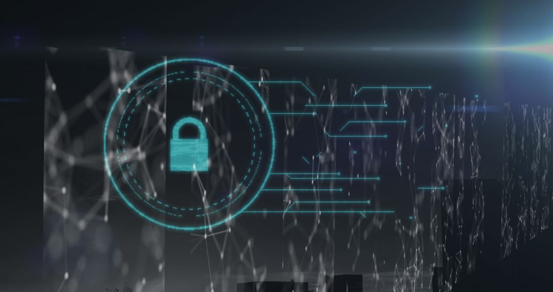 Modern Cityscape with Digital Security Symbol