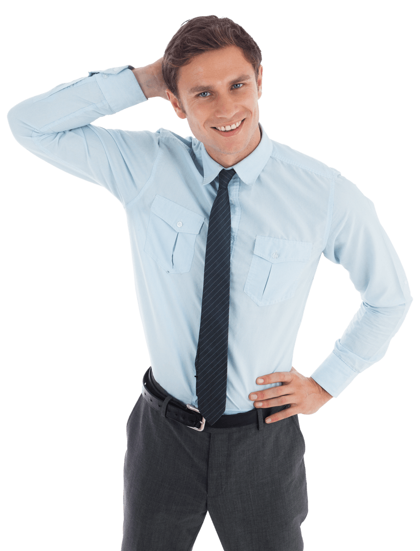 Confident Businessman Thinking with Hand on Head Transparent PNG