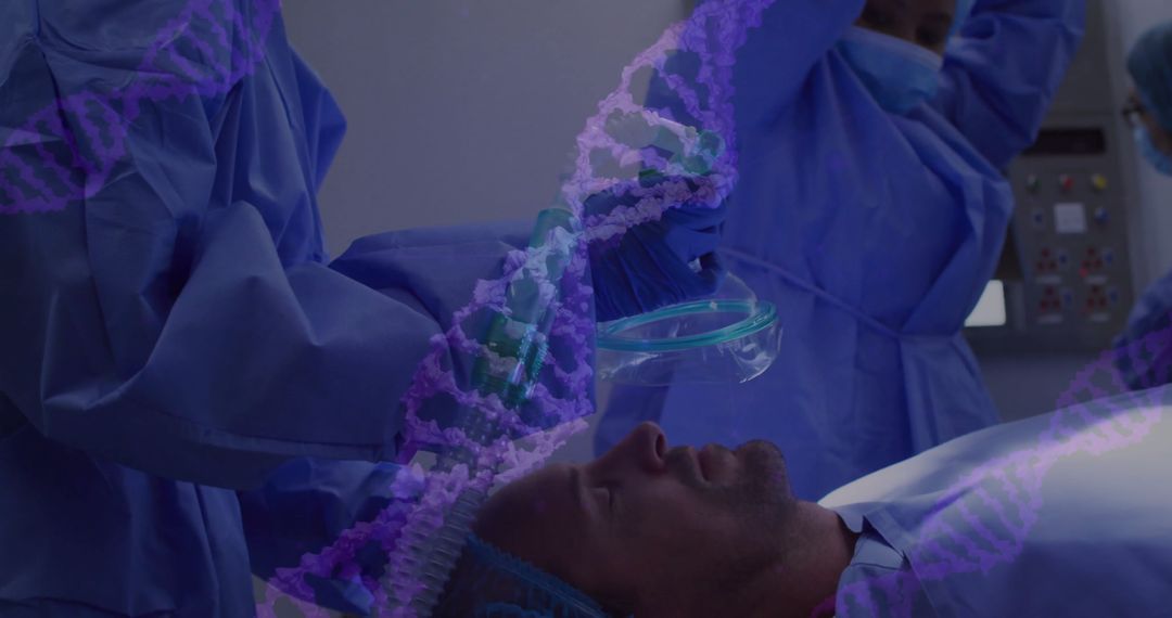 Surgeons Performing Operation with DNA Overlay