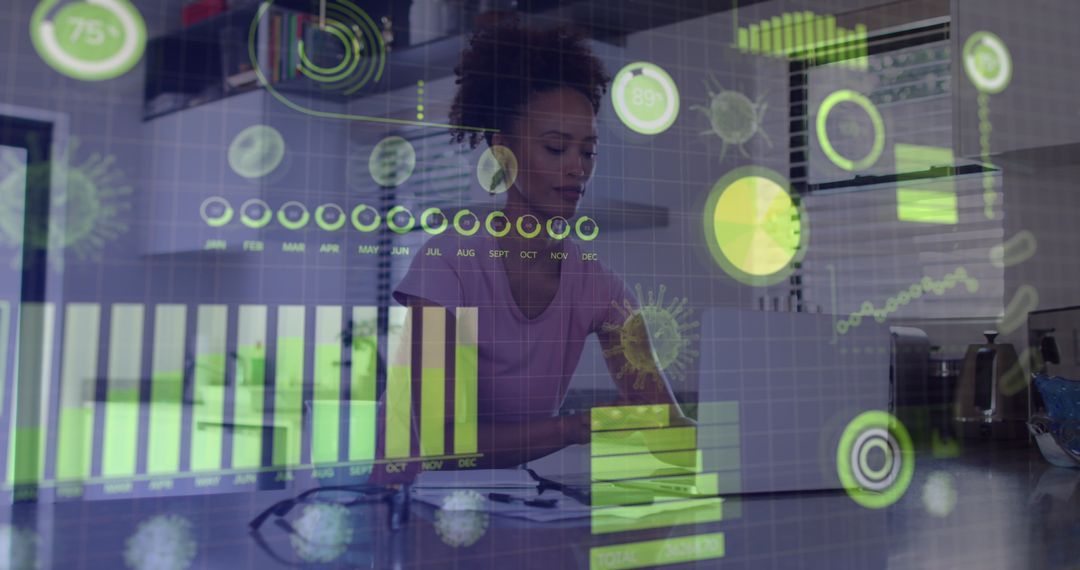 Data Analytics Overlaid on African American Woman Using Smartphone