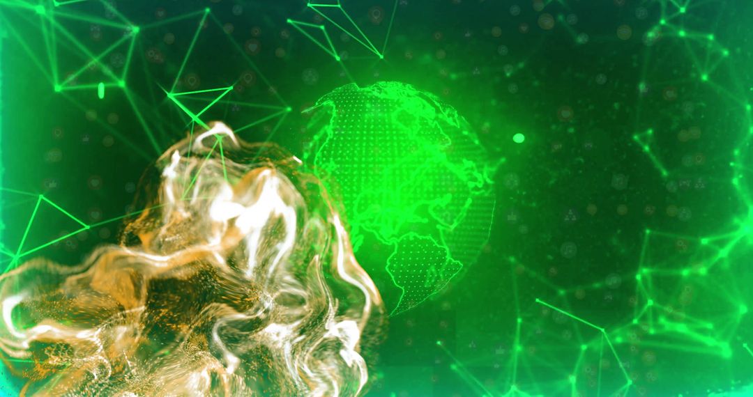 Global Network with Glowing Trails on Digital Green Background