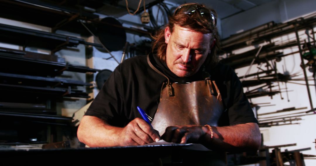 Metalworker Writing on Steel Sheet in Industrial Workshop - Free Images, Stock Photos and Pictures on Pikwizard.com