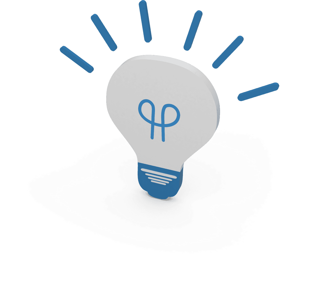 Blue and White Transparent Lit Lightbulb Icon Illustrating Ideas