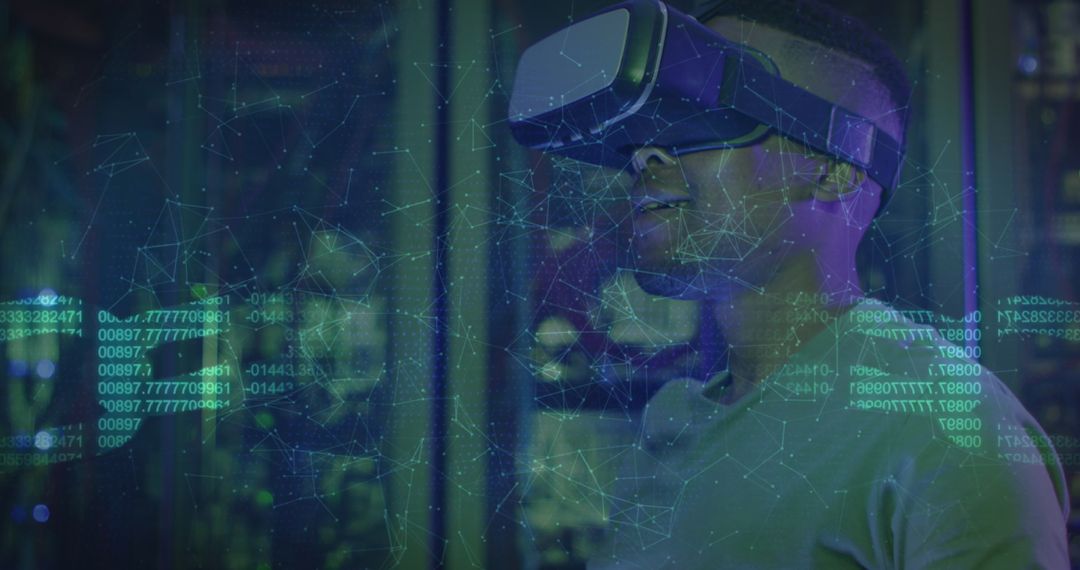 African American Technician Using VR in Data Center