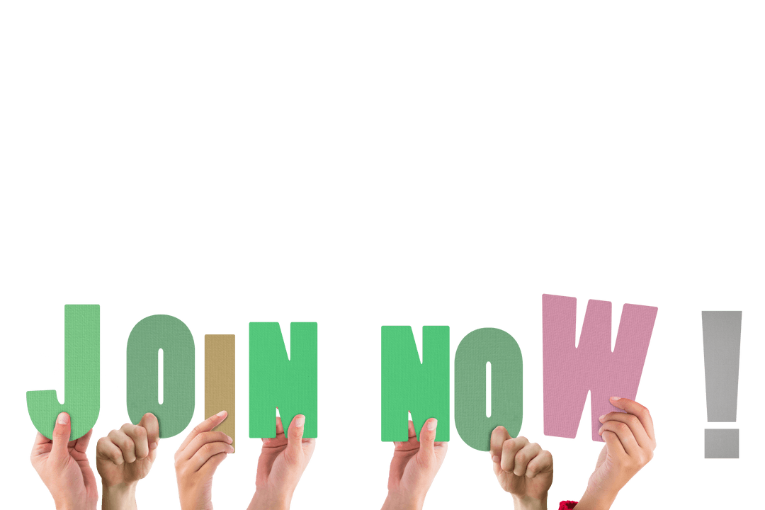 Hands Holding Join Now Sign on Transparent Background