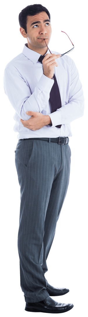 Contemplative Biracial Businessman on Transparent Background