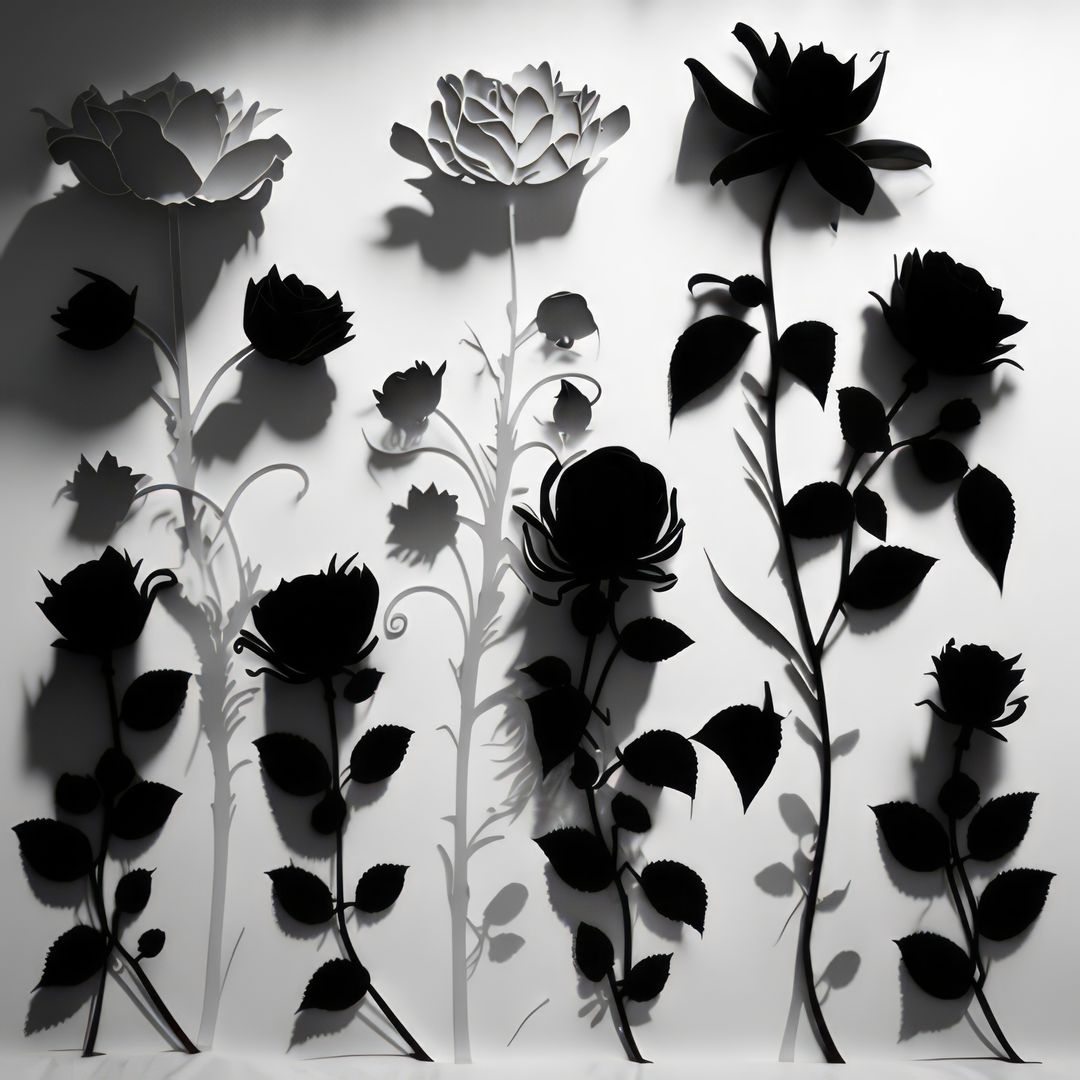Black and white flower silhouettes on white background, created using generative ai technology - Free Images, Stock Photos and Pictures on Pikwizard.com