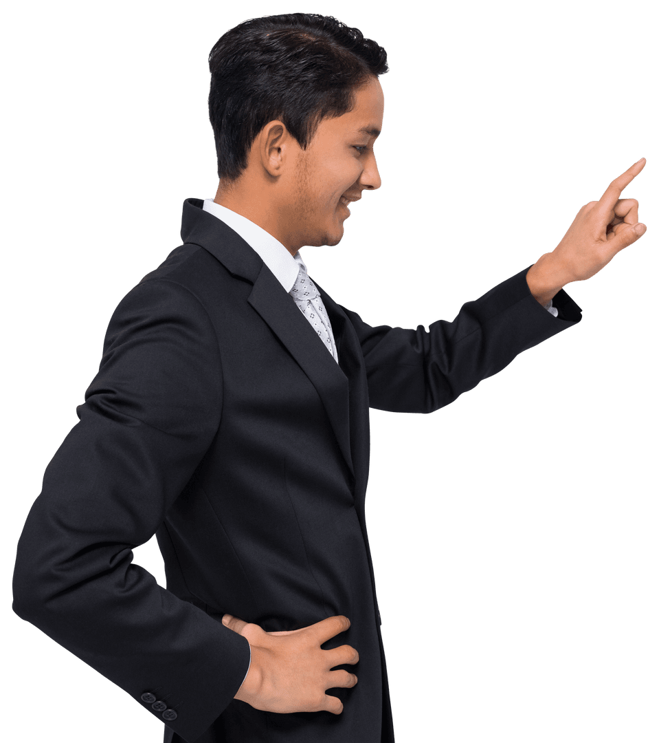 Happy Biracial Businessman on Transparent Background Pointing - Download Free Stock Images Pikwizard.com