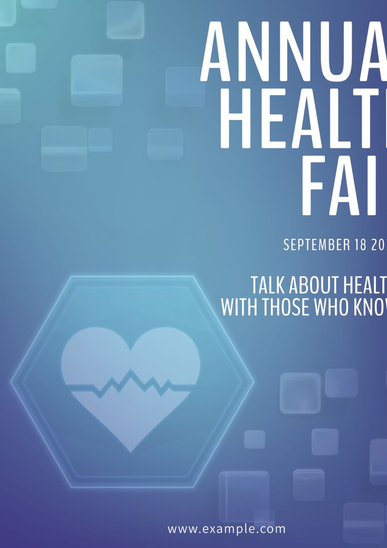 Annual Health Fair Poster with Heart Emblem and Blue Background - Download Free Stock Templates Pikwizard.com