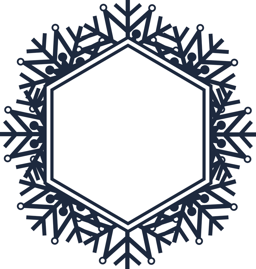Elegant Black Snowflake Frame on Transparent Background with Copy Space