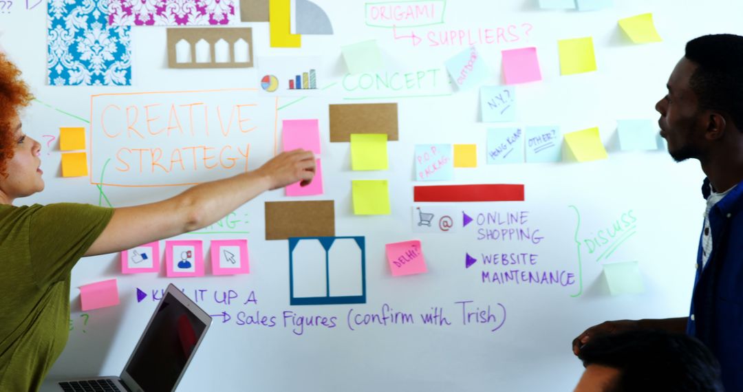 Diverse Team Brainstorming Creative Strategies with Sticky Notes