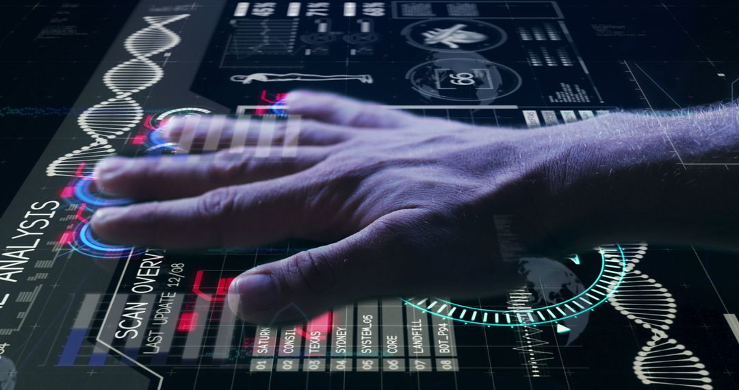 Man Interacting with Futuristic Touchscreen Display