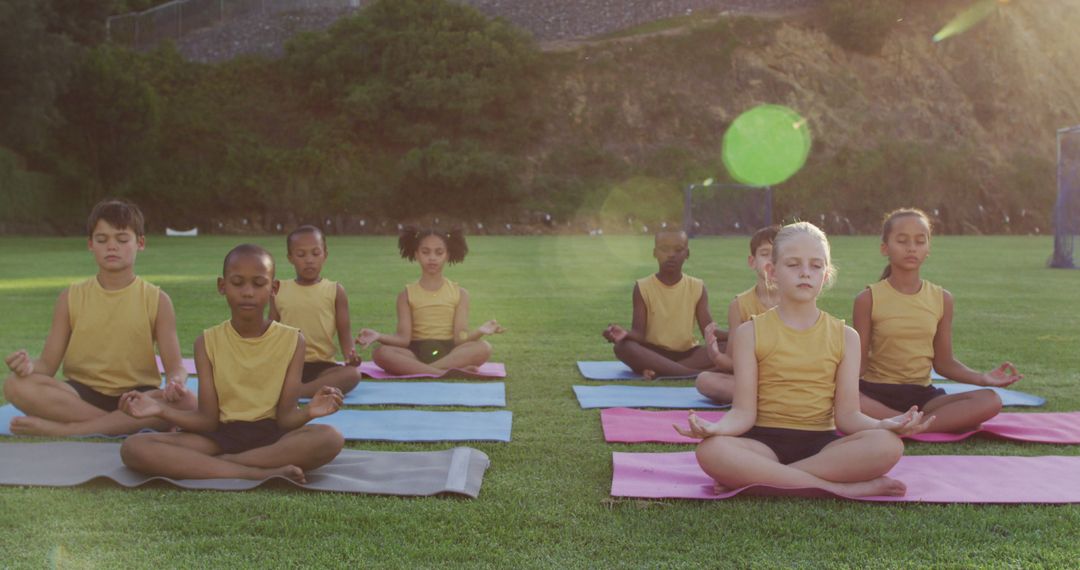 Diverse Group of Children Meditating Outdoors in Nature - Free Images, Stock Photos and Pictures on Pikwizard.com