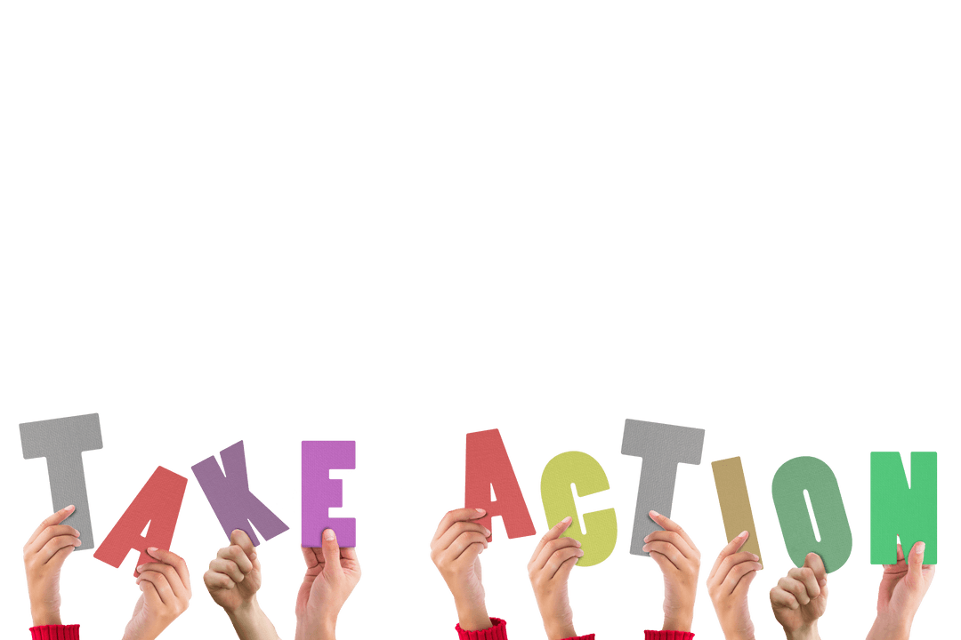 Transparent Hands Holding Colorful Take Action Letters
