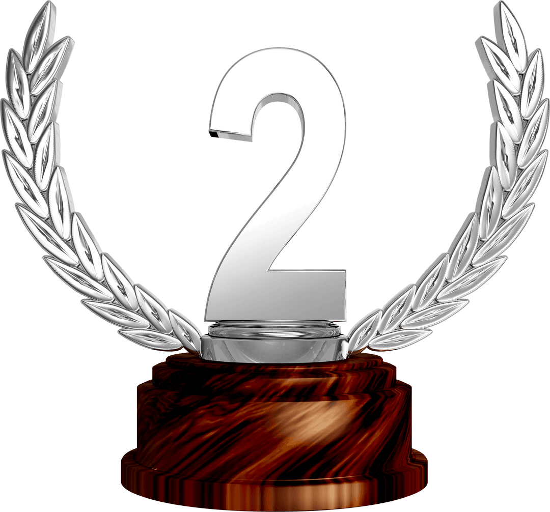 Silver Second Place Award with Laurel on Transparent Background