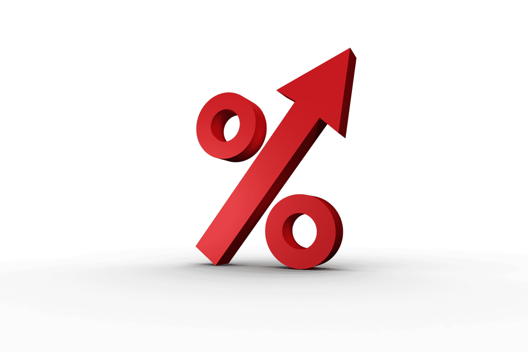 Rising Red Percent Symbol on Transparent Background Illustration