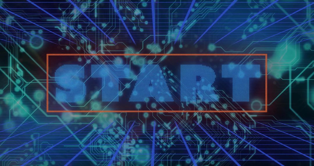 Futuristic Cyber Start Button with Neon Circuitry