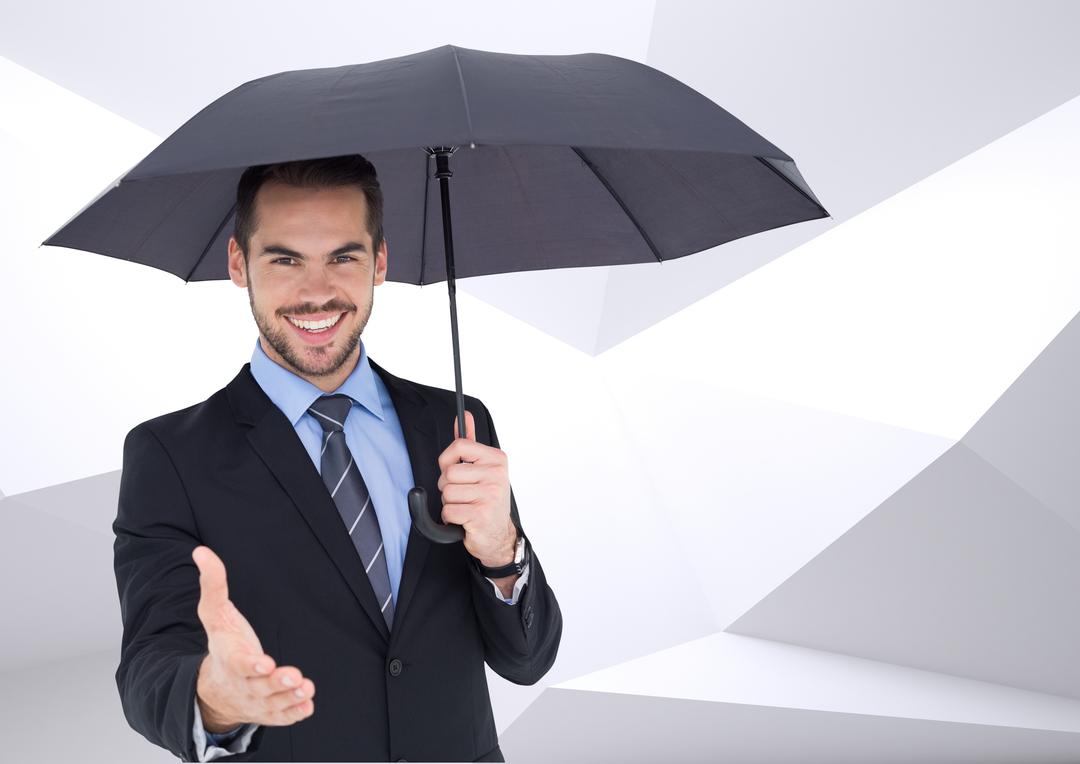 Businessman Offering Handshake While Holding Umbrella - Free Images, Stock Photos and Pictures on Pikwizard.com