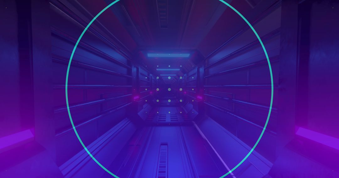 Futuristic Neon Digital Tunnel with Grid Elements