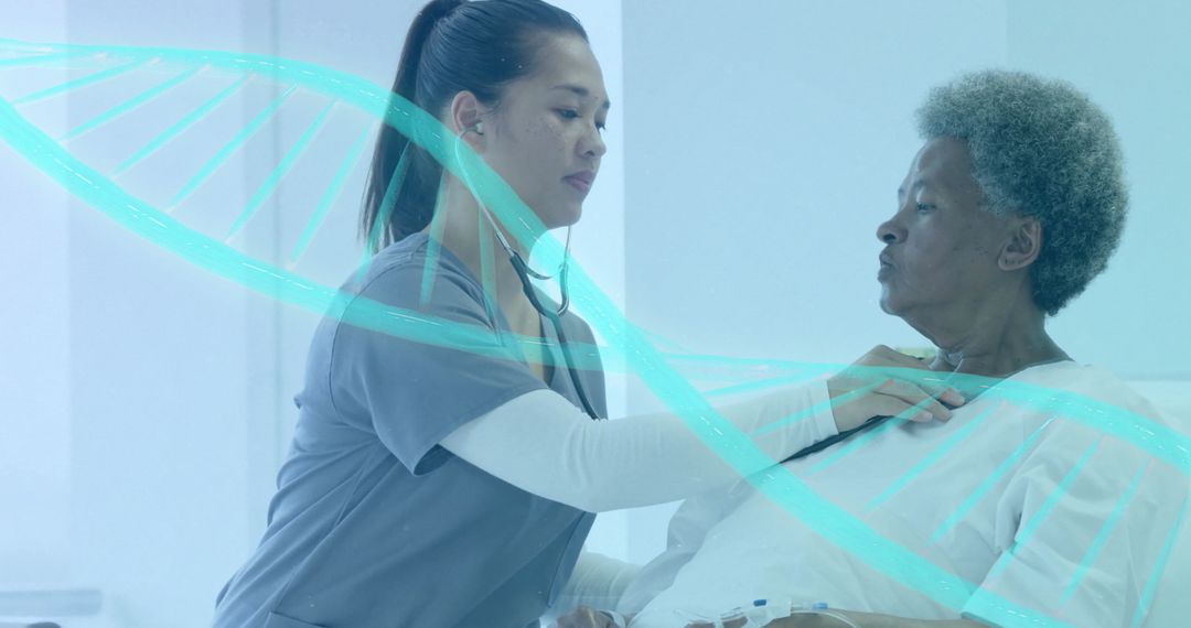 Nurse Examining Elderly Patient in Hospital Room