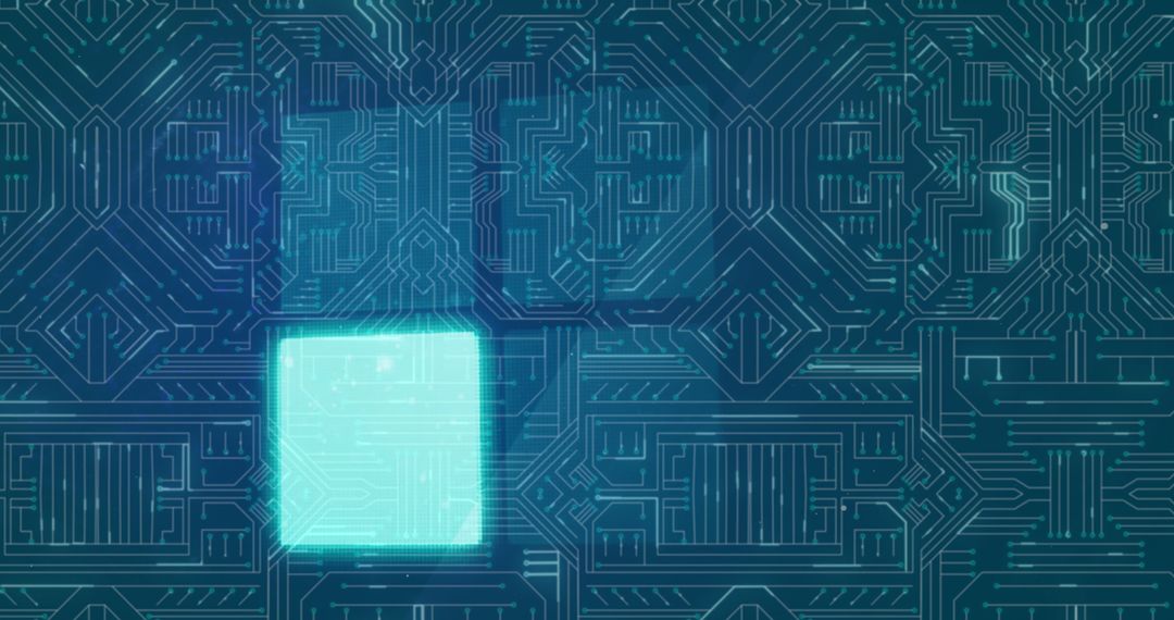 Futuristic Circuit Board with Glowing Square Element
