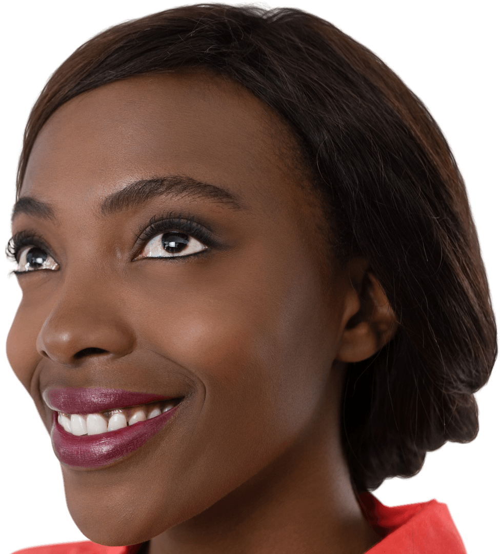 Transparent Cheerful Woman Gleefully Gazing Upward