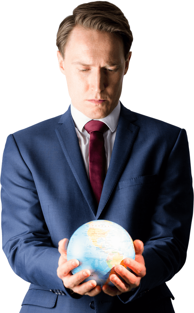 Transparent Globe in Hands of Businessman in Suit, World concept
