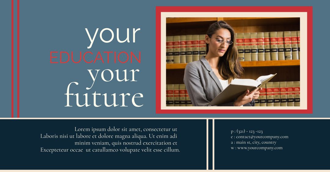 Focused woman studying in library promoting academic growth
