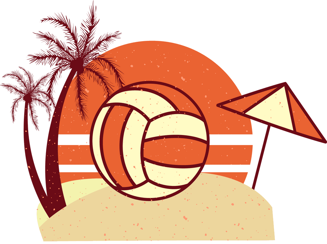 Tropical Volleyball and Relaxation Design on Transparent Background