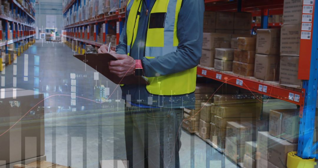 Warehouse Worker Managing Logistics and Digital Data Integration