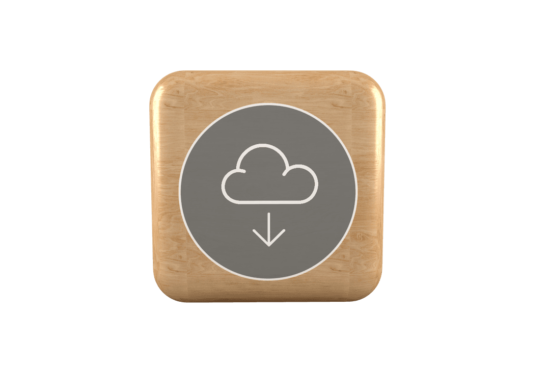 Wooden Cube with Transparent Cloud Download Icon Symbol
