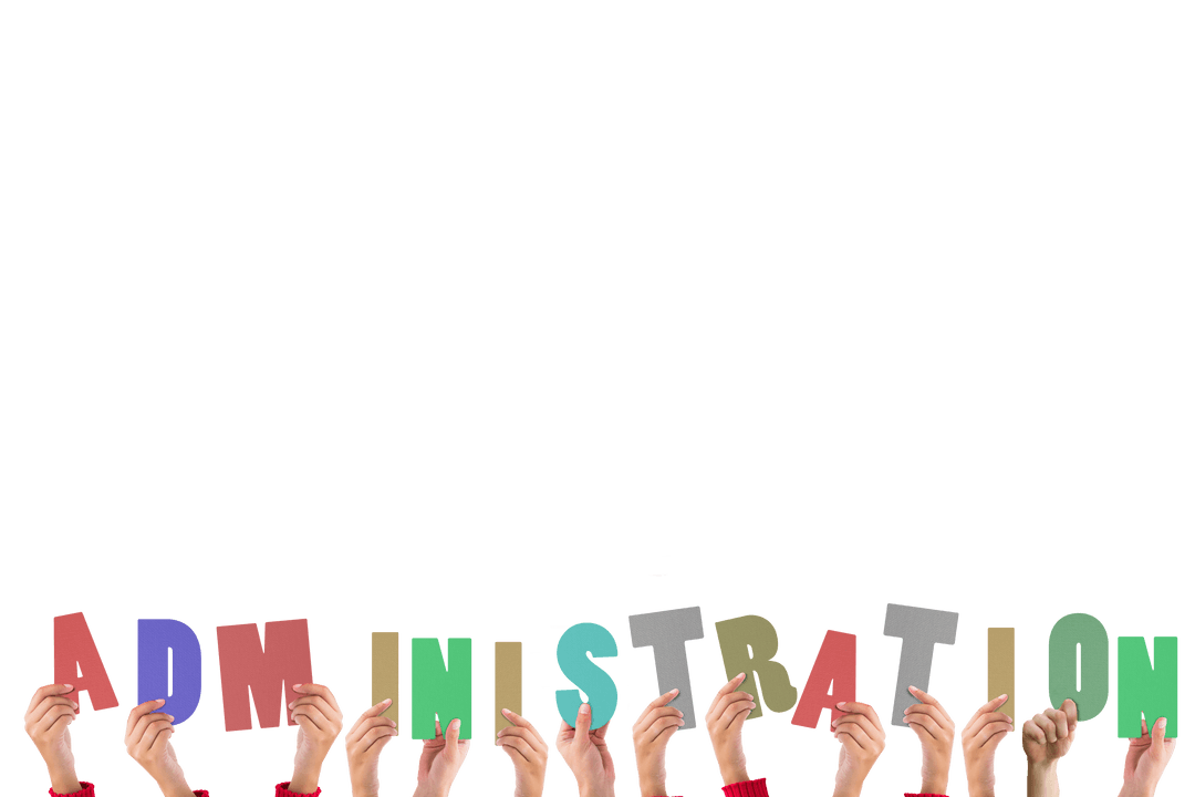 Hands Holding Vibrant Administration Letters on Transparent Background