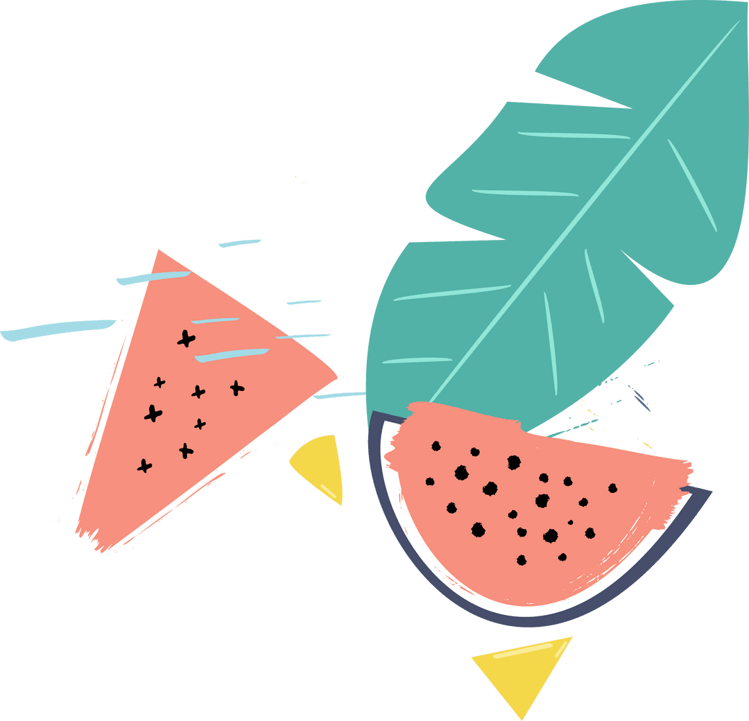 Abstract Watermelon and Leaf Design On Transparent Background
