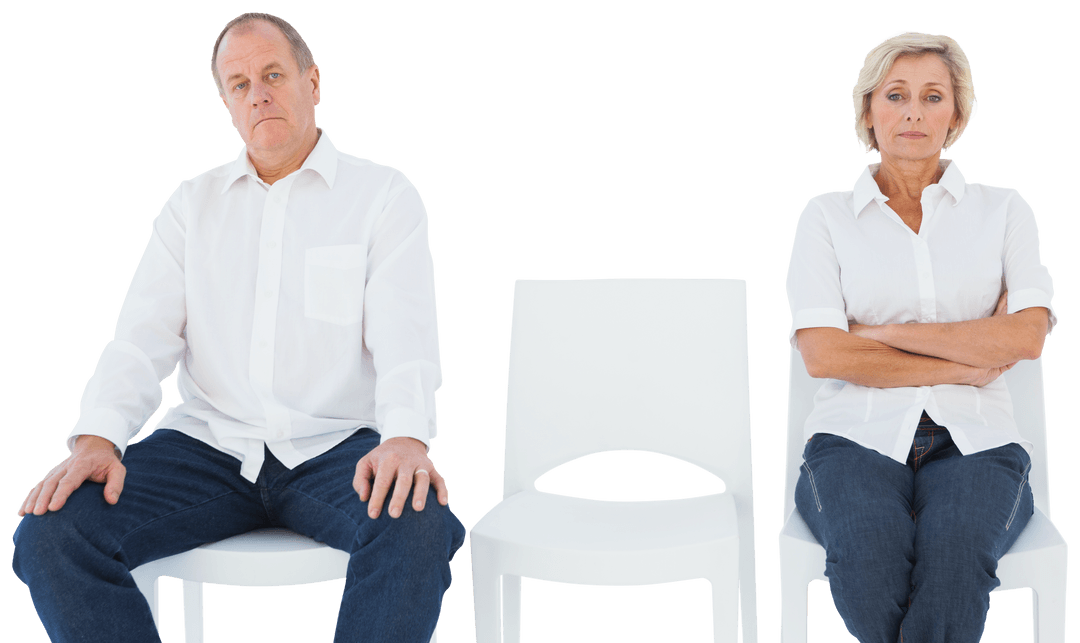 Silent Conflict: Transparent Mature Couple Disengaged