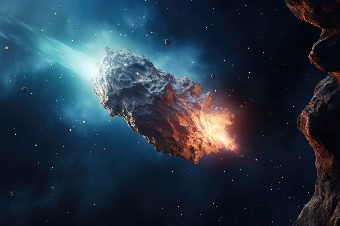 Burning Asteroid Approaching Planet with Glowing Tail - Free Images, Stock Photos and Pictures on Pikwizard.com