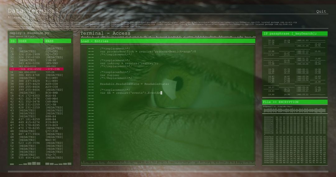 Secure Data Terminal Interface Superimposed on Eye